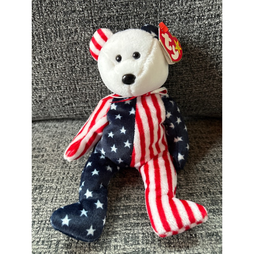 Ty Beanie Baby Spangle the Bear 1999 Patriotic American Flag Plush Toy Retired